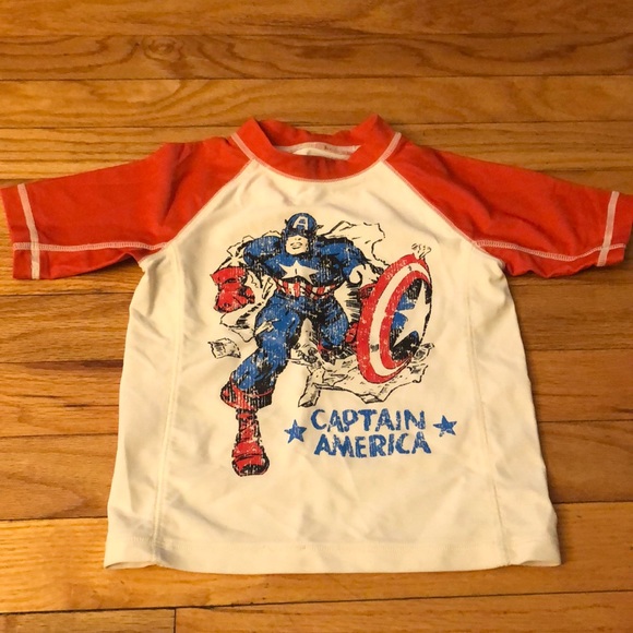 Captain America Swim Shorts & Rash Guard, 2T - Picture 2 of 12